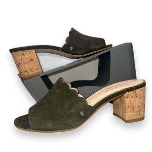 Kate Spade Warren Scalloped Heeled Mules Olive Green Women's 6.5M